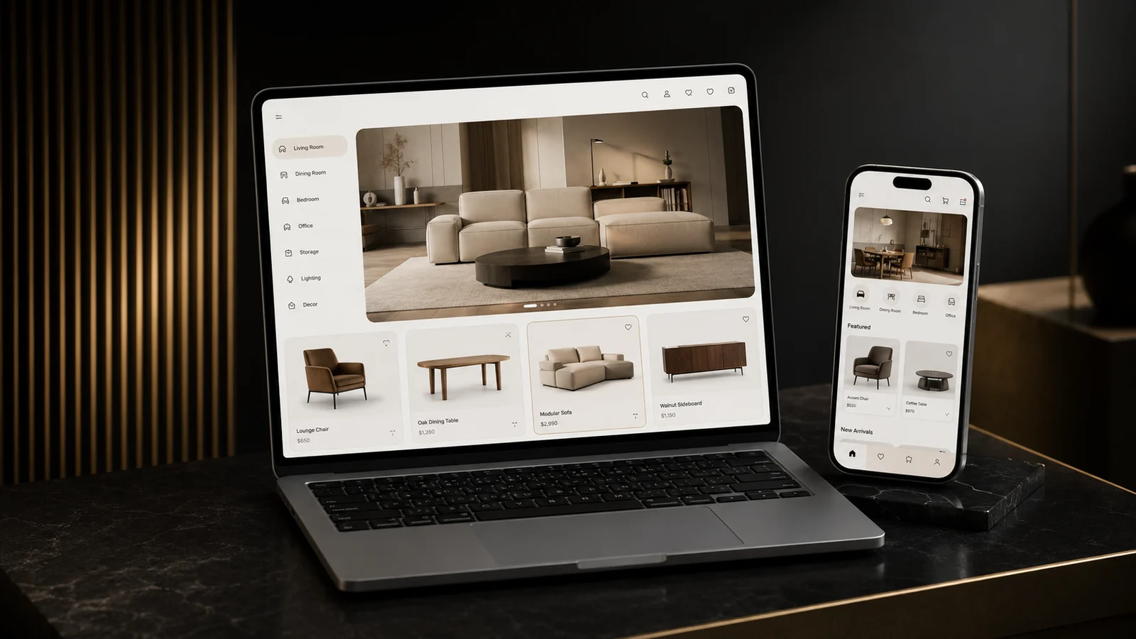 Catalogue website for a furniture manufacturer